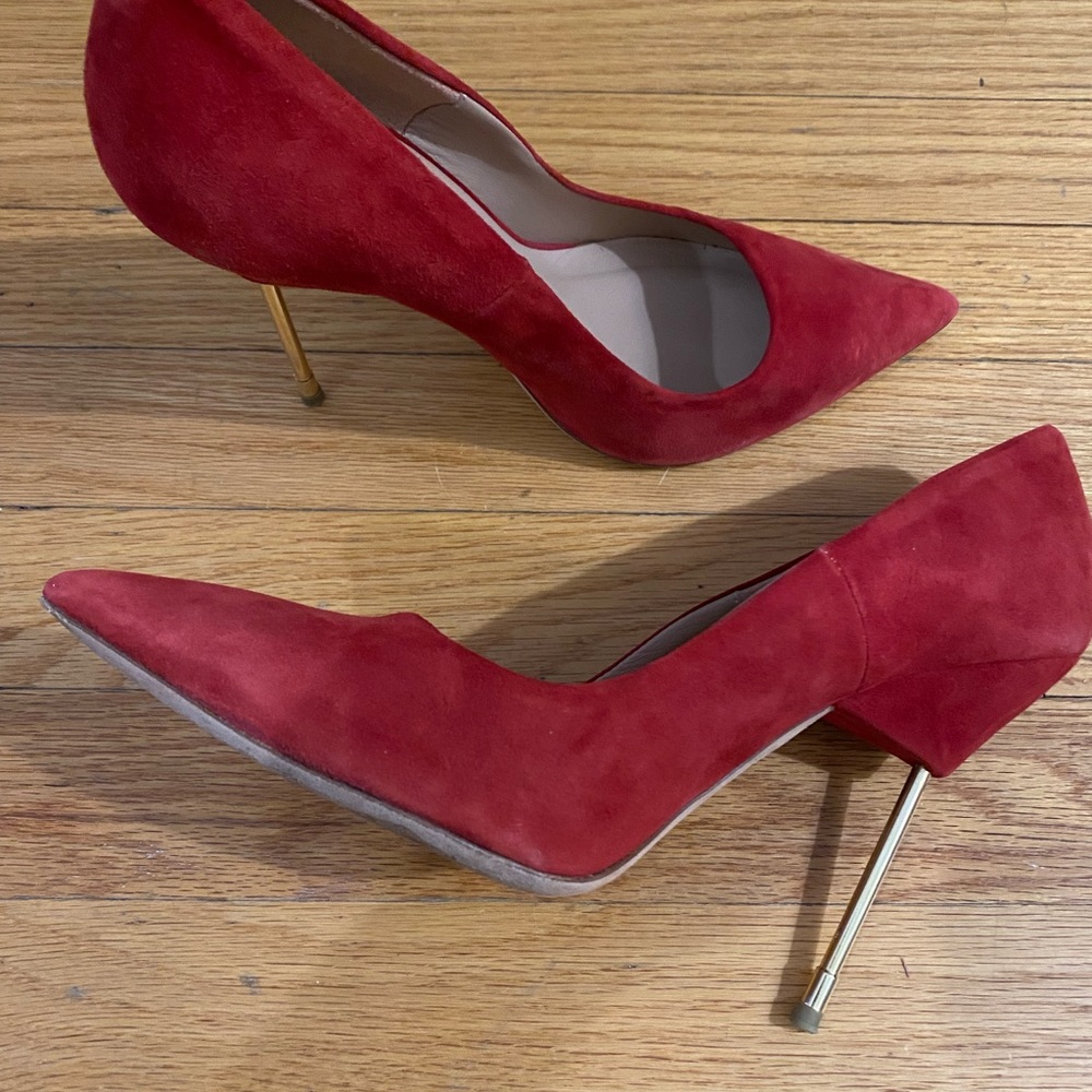 Kurt Geiger Britton Red Suede Pumps Gold Heels 40 9